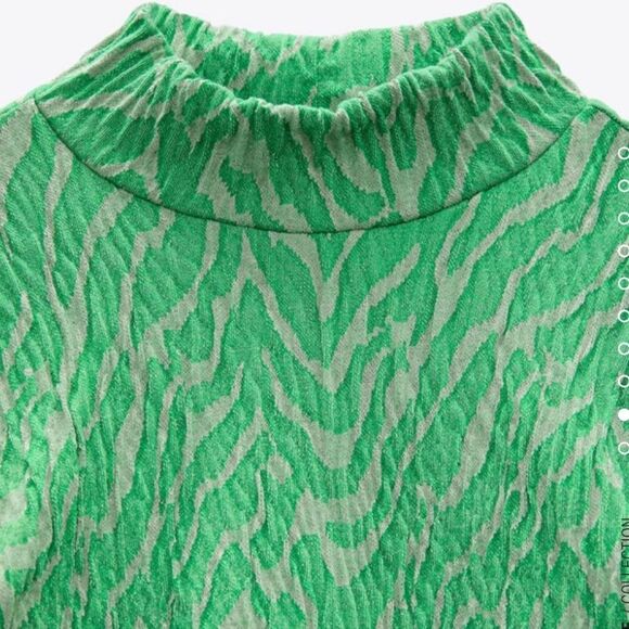NWOT ZARA Jacquard Ruched Green Zebra Cropped Turtleneck and Skirt Set - Picture 10 of 16